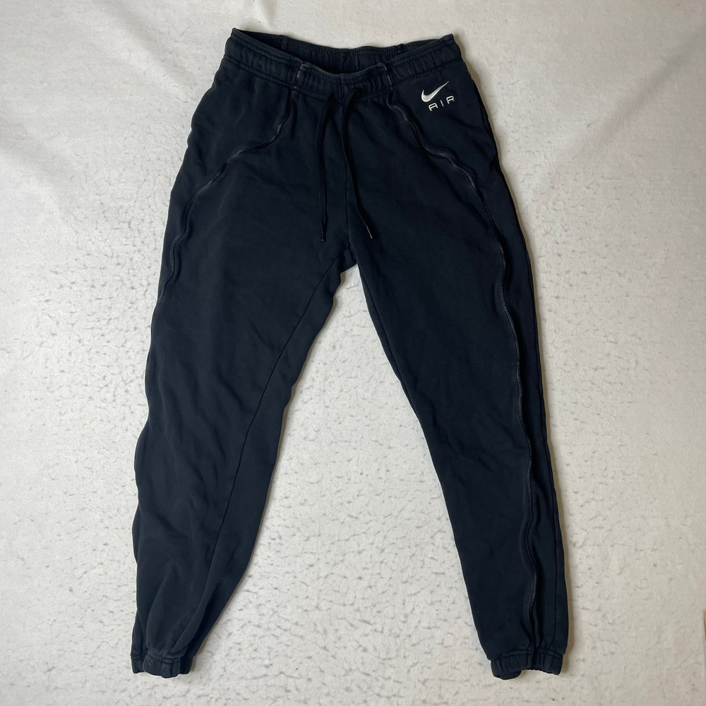 Nike Joggers Mens Small Black Air Logo Fleece Sweatpants Drawstring Cuffs